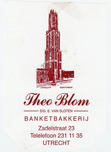 710467 Zakje voor het verpakken van chocolaadjes van Theo Blom, Eig. E. van Sloten, Banketbakkerij, Zadelstraat 23 te ...